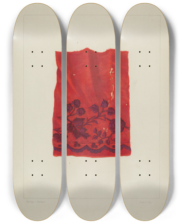Triptych art skateboard deck of Frank J Mace Embroidery_2 by Frank J Mace