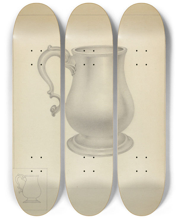 Triptych art skateboard deck of Isidore Steinberg Silver Mug_1 by Isidore Steinberg (20-)