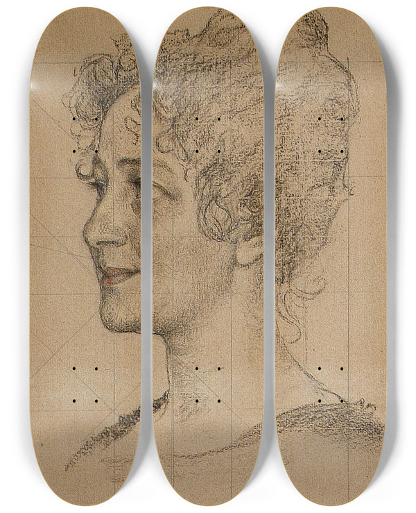 Triptych art skateboard deck of Carl Larsson Head Study Mrs Signe Thiel by Carl Larsson (1853-1919)
