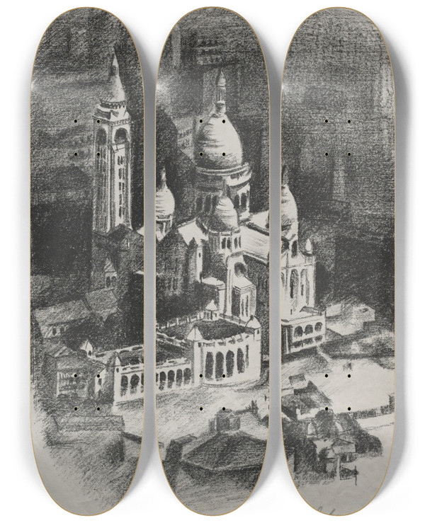 Triptych art skateboard deck of Robert Delaunay Allo Paris Frontispiece To Book by Robert Delaunay (1885-1941)