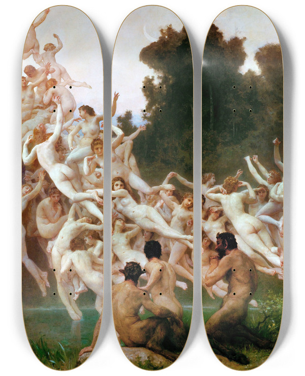 Triptych art skateboard deck of William Bouguereau Les Orades by William Bouguereau (1825-1905)