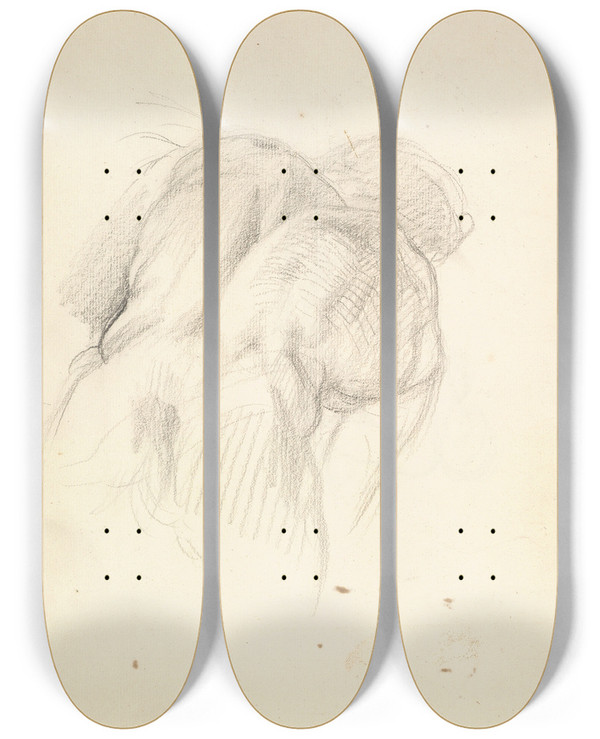 Triptych art skateboard deck of George Richmond Study For A Male Figure In Comusthe Measure by George Richmond (1809-1896)