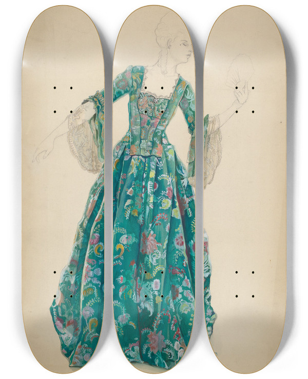 Triptych art skateboard deck of Gwyneth King Dress by Gwyneth King