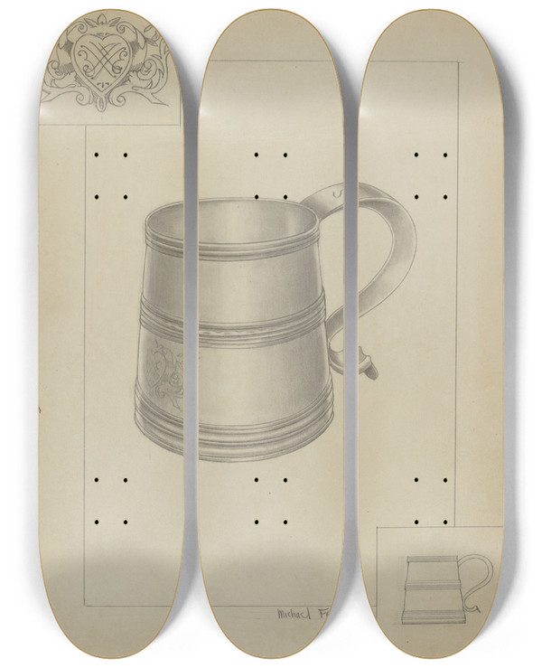 Triptych art skateboard deck of Michael Fenga Silver Mug_2 by Michael Fenga (20-)