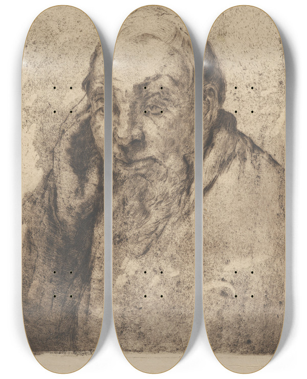 Triptych art skateboard deck of Mina Arndt A Little Deaf Cornish Fisherman by Mina Arndt (1885-1926)