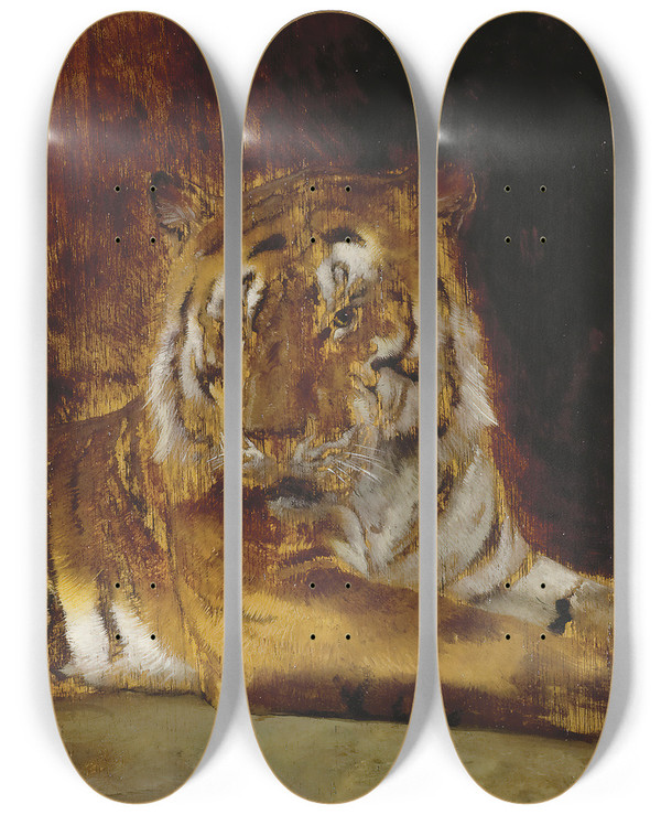Triptych art skateboard deck of Rudolf Ernst Tiger by Rudolf Ernst (1854-1932)