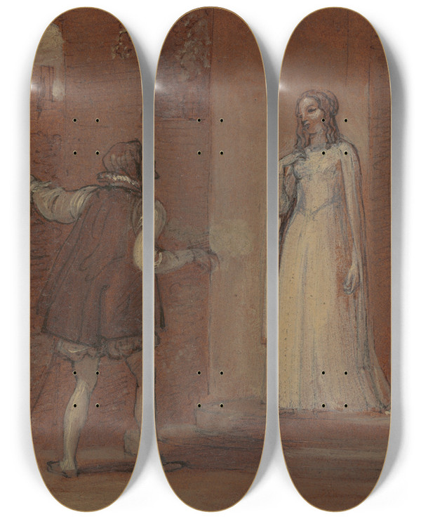 Triptych art skateboard deck of Robert Smirke Anne Page And Slender by Robert Smirke (1752-1845)