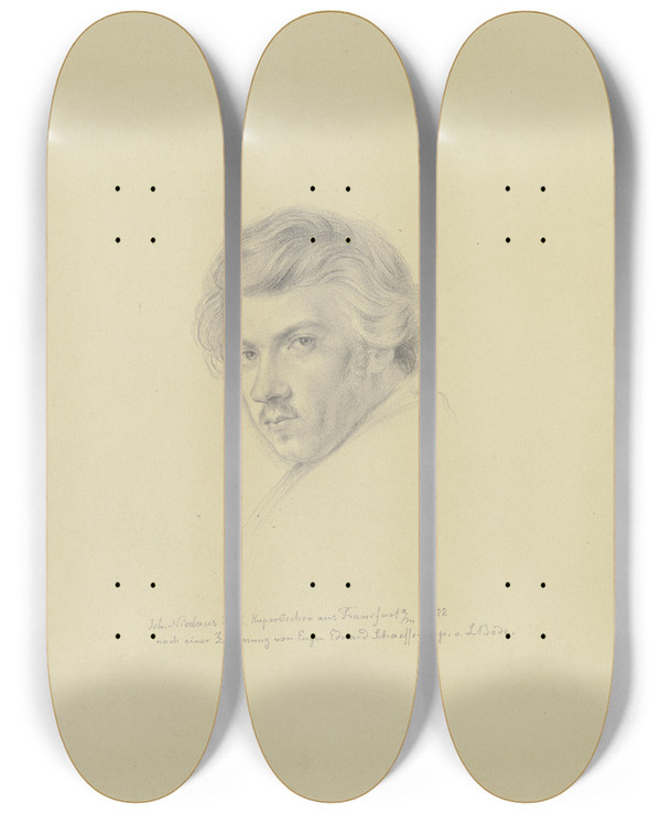 Triptych art skateboard deck of Leopold Bode Bildnis Des Nikolaus Hoff by Leopold Bode (1831-1906)