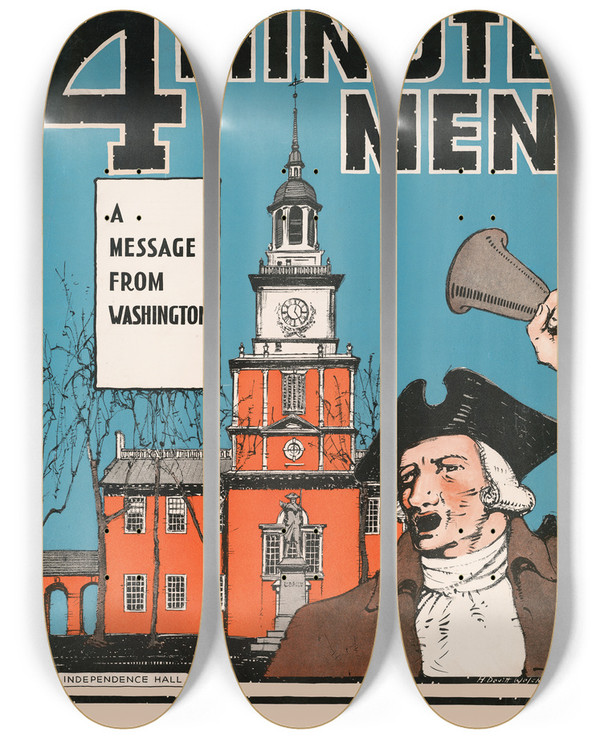 Triptych art skateboard deck of Horace Devitt Welsh 4 Minute Mena Message From Washington by Horace Devitt Welsh (1888-1942)