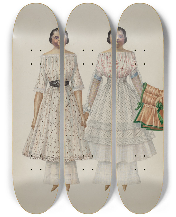 Triptych art skateboard deck of Edith Towner Dolls Molly And Polly by Edith Towner (20-)