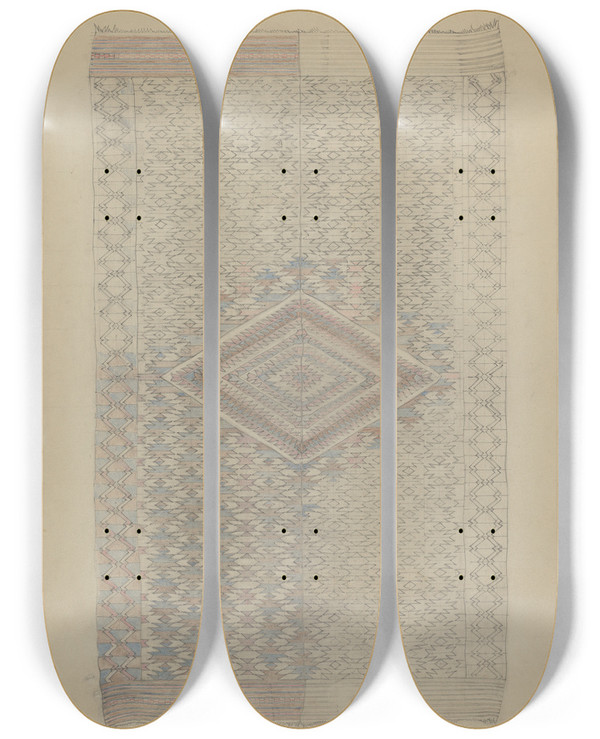 Triptych art skateboard deck of American 20Th Century Textile_12 by American 20Th Century