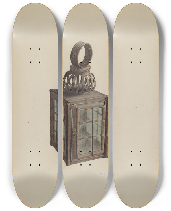 Triptych art skateboard deck of Roy Weber Lantern_1 by Roy Weber