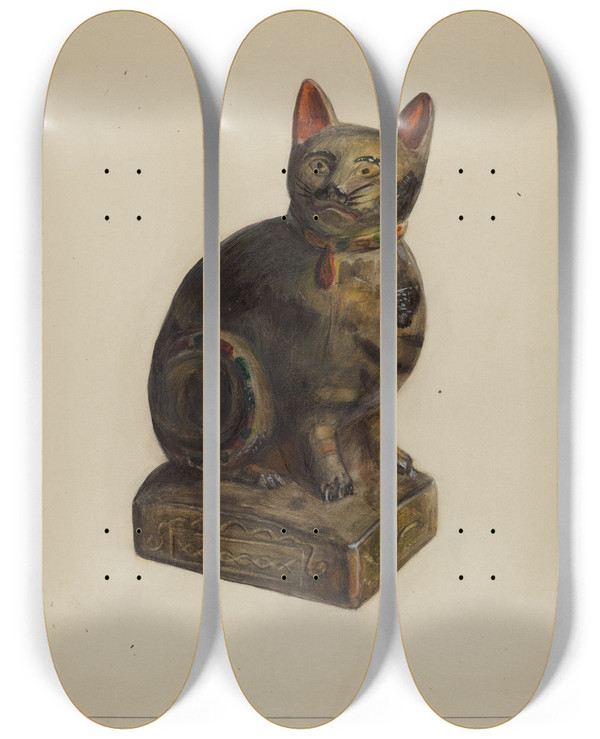 Triptych art skateboard deck of Mina Lowry Pa German Chalkware Cat_2 by Mina Lowry (1894-1942)