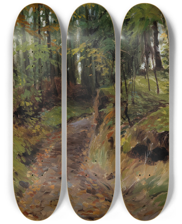 Triptych art skateboard deck of August Von Ramberg Am Weg Zum Gmundnerberg by August Von Ramberg (1866-1947)