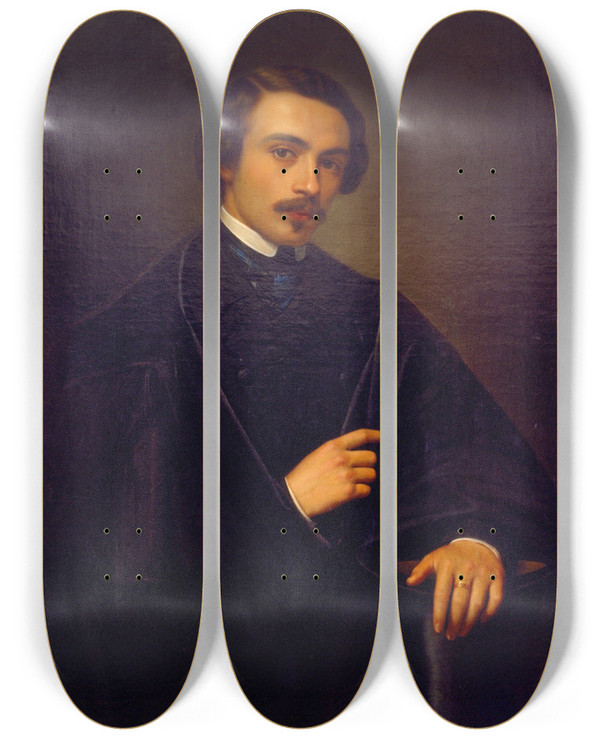 Triptych art skateboard deck of Juan Cordero Selfportrait by Juan Cordero (1824-1884)