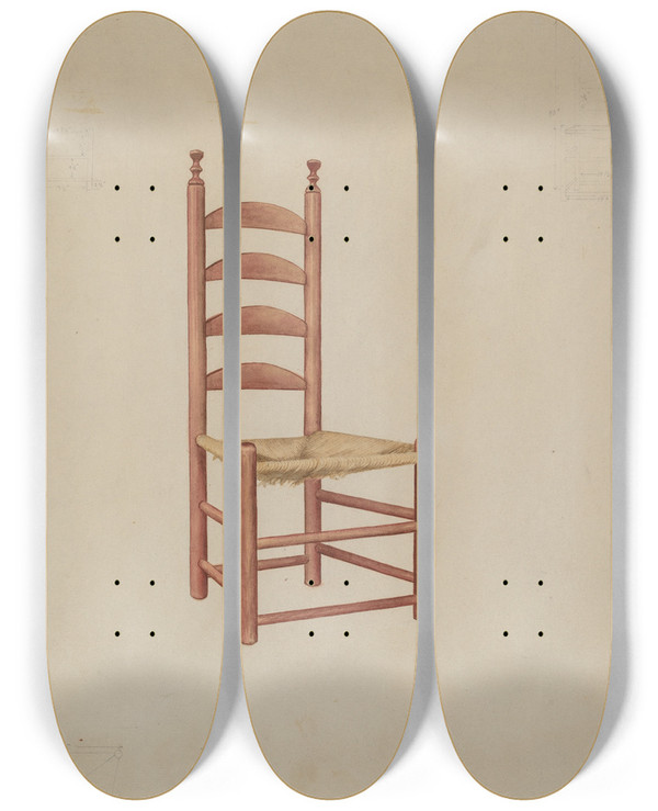 Triptych art skateboard deck of Samuel O Klein Chair by Samuel O Klein