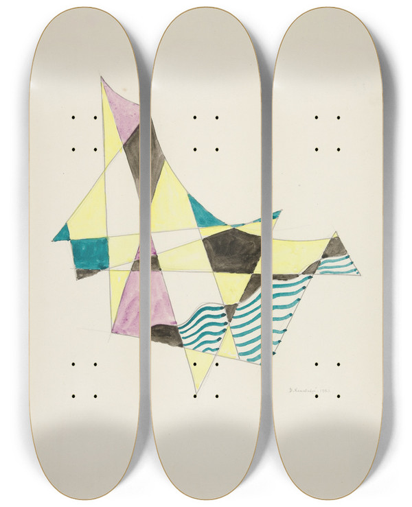 Triptych art skateboard deck of David Kakabadz Abstraction Based On Sailsx by David Kakabadze (1889-1952)