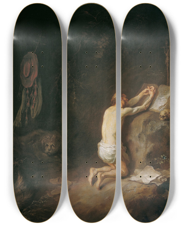 Triptych art skateboard deck of Martin Johann Schmidt Saint Jerome by Martin Johann Schmidt (1718-1801)