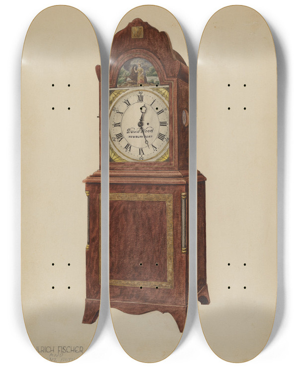 Triptych art skateboard deck of Ulrich Fischer Mantel Clock by Ulrich Fischer