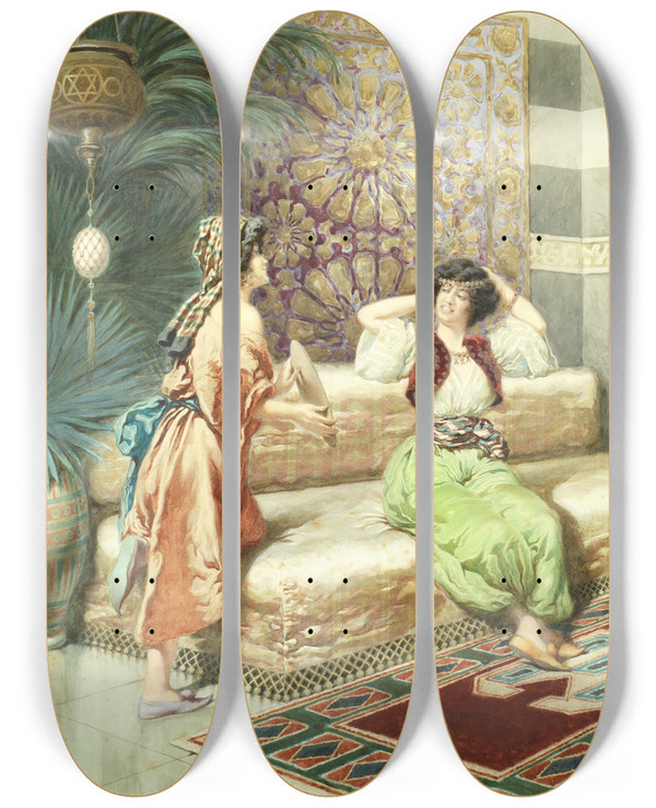 Triptych art skateboard deck of Giuseppe Aureli Vanity by Giuseppe Aureli (1858-1929)