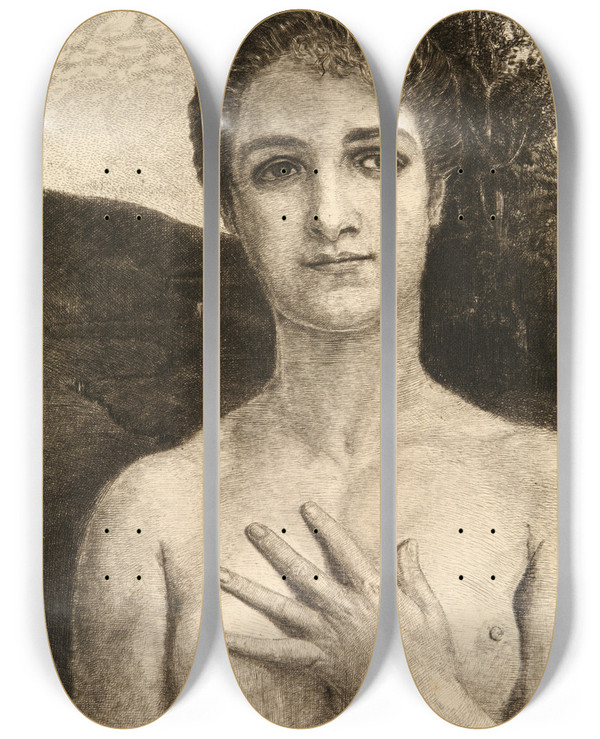 Triptych art skateboard deck of Max Klinger Die Quelle Nach Arnold Bcklin by Max Klinger (1857-1920)