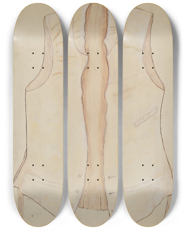 Triptych art skateboard deck of Edna C Rex Wedding Vest_1 by Edna C Rex (1893-1972)