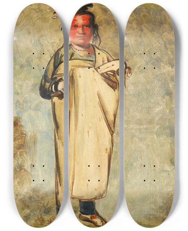 Triptych art skateboard deck of George Catlin Kwkawnechoa A Brave by George Catlin (1796-1872)
