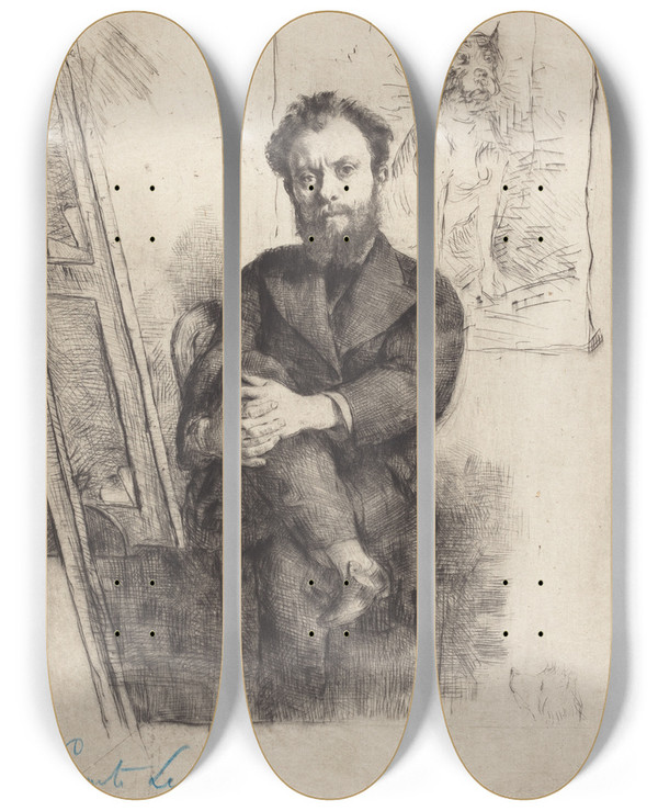 Triptych art skateboard deck of Marcellingilbert Desboutin Comte Lepic 1876 by Marcellin-Gilbert Desboutin (1823-1902)
