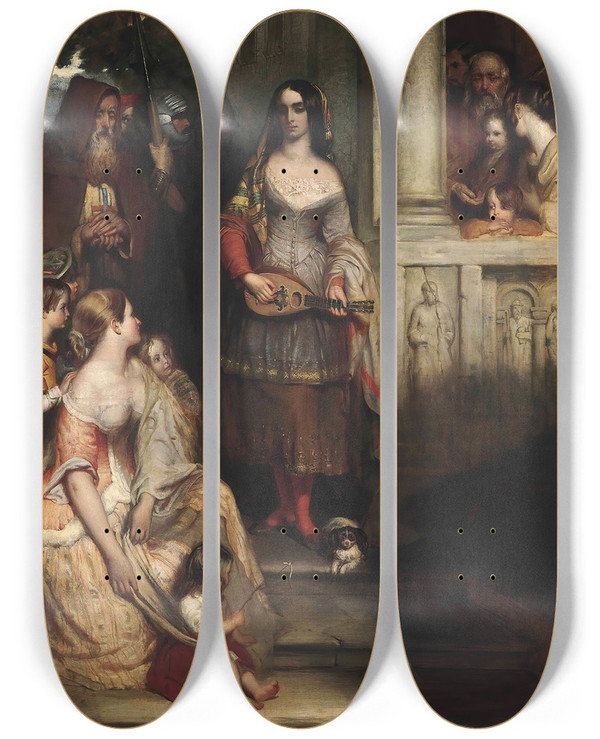 Triptych art skateboard deck of Robert Scott Lauder Poor Louise The Gleemaiden by Robert Scott Lauder (1803-1869)