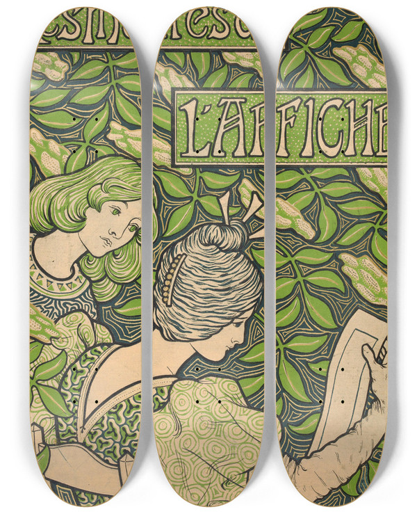 Triptych art skateboard deck of Paul Berthon Matres De Laffiche by Paul Berthon (1872-1909)