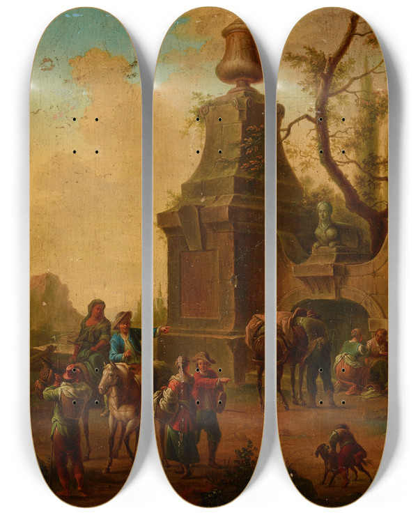 Triptych art skateboard deck of Franz De Paula Ferg At The Source by Franz de Paula Ferg (1689-1740)