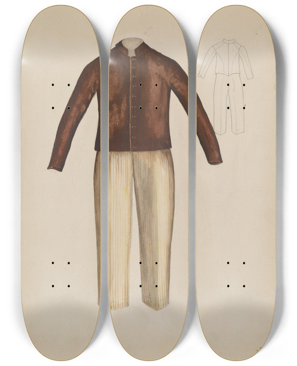 Triptych art skateboard deck of American 20Th Century Boys Suit by American 20Th Century