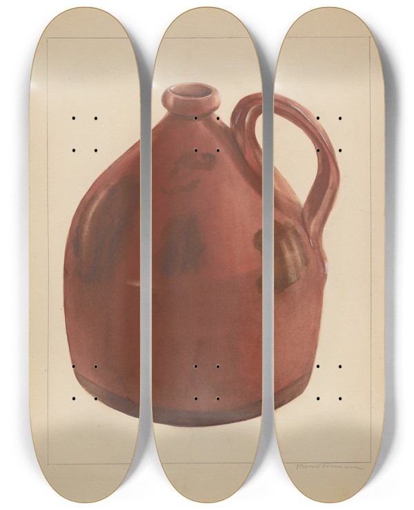 Triptych art skateboard deck of Bessie Forman Jug by Bessie Forman