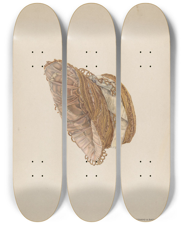 Triptych art skateboard deck of Ferdinand Badin Straw Bonnet by Ferdinand Badin