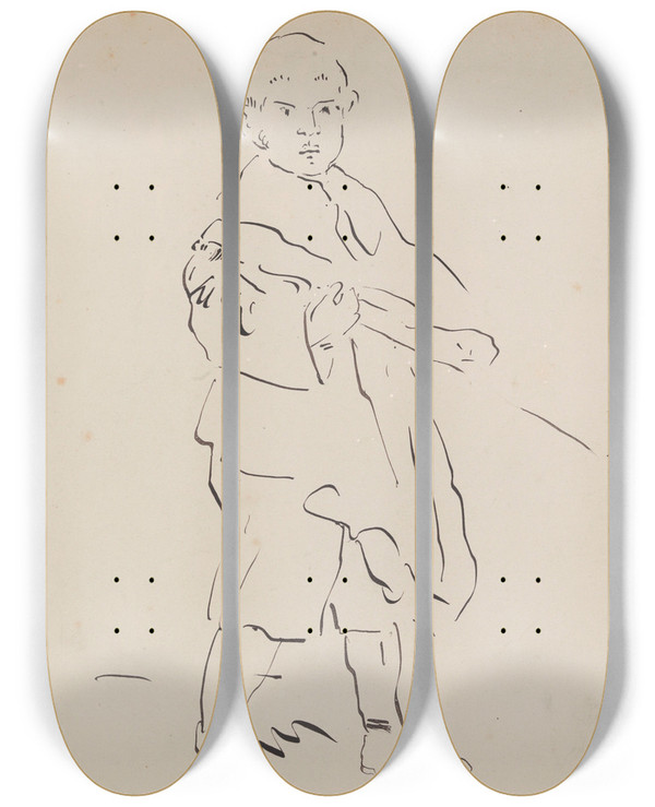 Triptych art skateboard deck of James Ensor Boy With Sword by James Ensor (1860-1949)