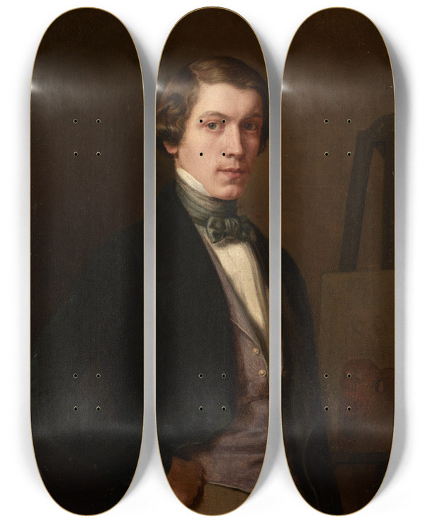 Triptych art skateboard deck of Leopold Loeffler Selfportrait by Leopold Loeffler (1827-1898)