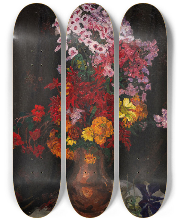 Triptych art skateboard deck of Carl Reiser Feldblumen by Carl Reiser