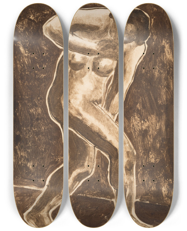 Triptych art skateboard deck of Abraham Walkowitz Untitled_2 by Abraham Walkowitz (1878-1965)
