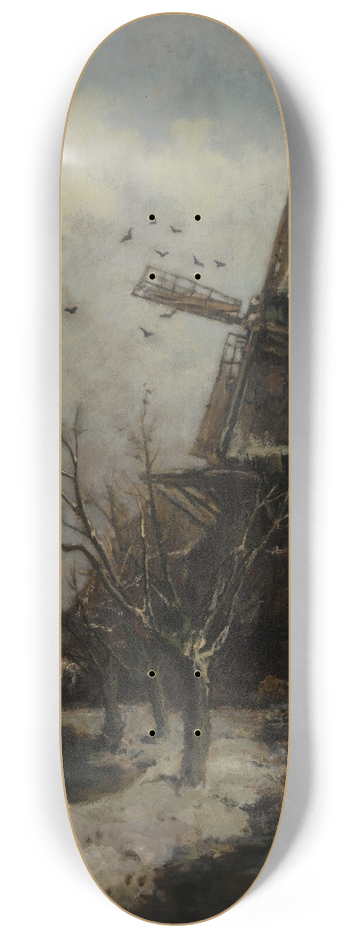 Jacob Maris - Windmill by a Stream in Winter 8.25 inch art skate deck