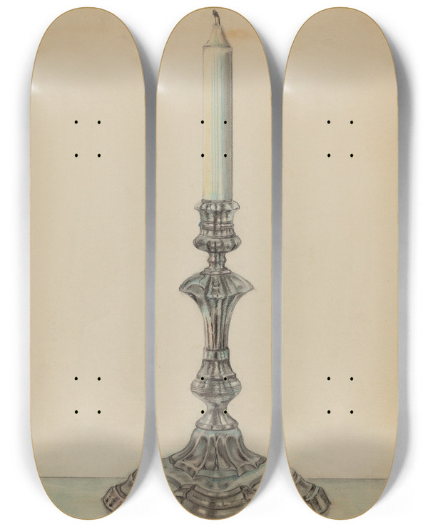 Triptych art skateboard deck of Leo Drozdoff Candlesticks by Leo Drozdoff