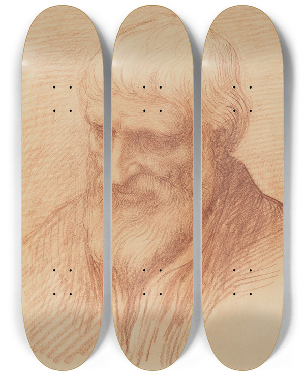 Triptych art skateboard deck of Alphonse Legros Study Of A Philosopher by Alphonse Legros (1837-1911)