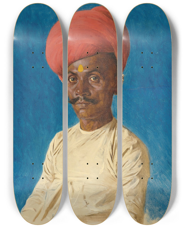 Triptych art skateboard deck of Vasily Vereshchagin Bania Merchant Bombay by Vasily Vereshchagin (1842-1904)