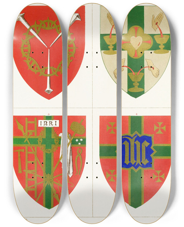 Triptych art skateboard deck of Augustus Pugin Emblems Of Our Lords Passion_2 by Augustus Pugin (1812-1852)