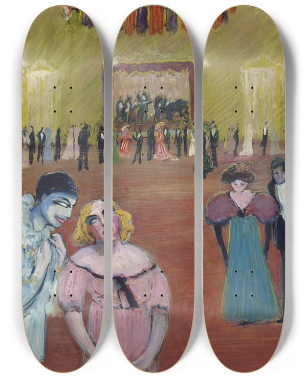 Triptych art skateboard deck of Marianne Von Werefkin Ball Scene by Marianne von Werefkin (1860-1938)