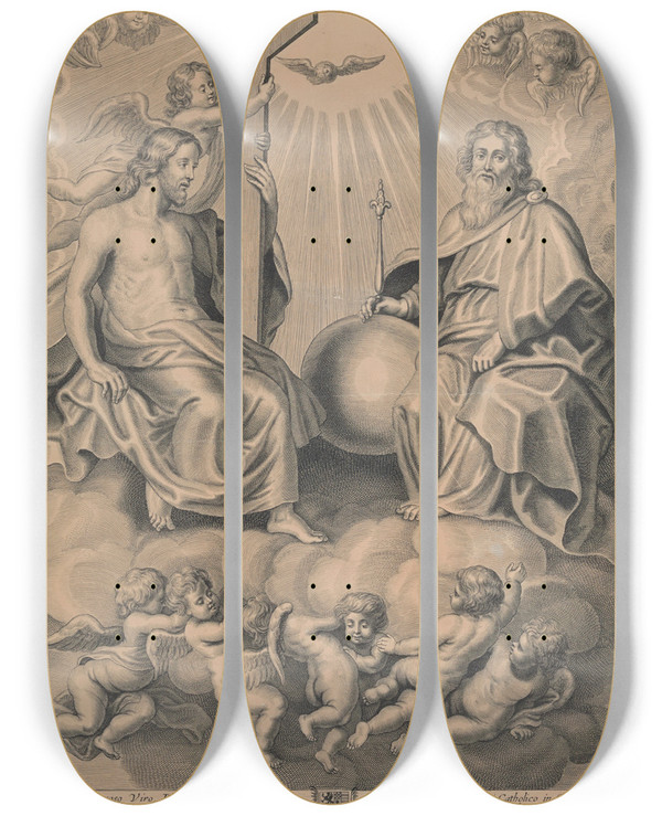 Triptych art skateboard deck of Peter Paul Rubens The Holy Trinity_3 by Peter Paul Rubens (1577-1640)