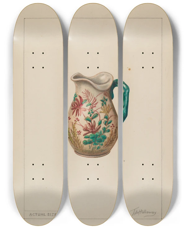Triptych art skateboard deck of Thomas Holloway Cream Pitcher by Thomas Holloway