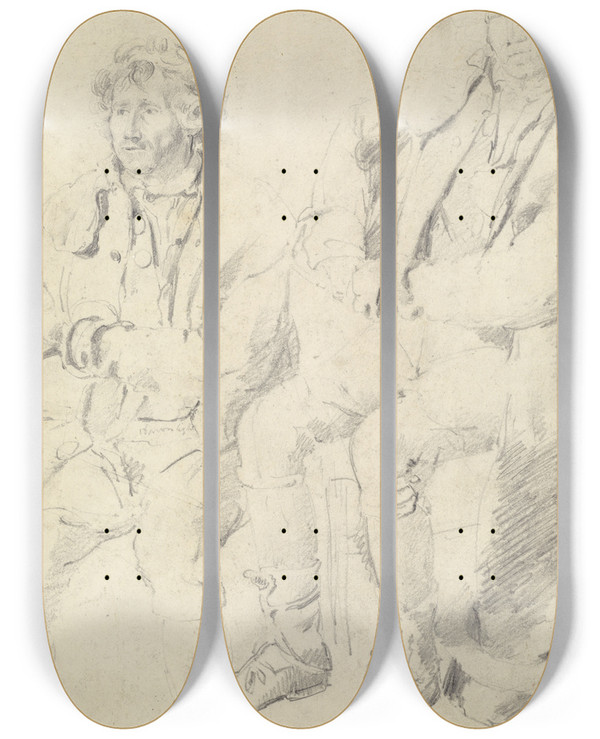 Triptych art skateboard deck of James Ward Two Studies Of A Seated Man by James Ward (1769-1859)