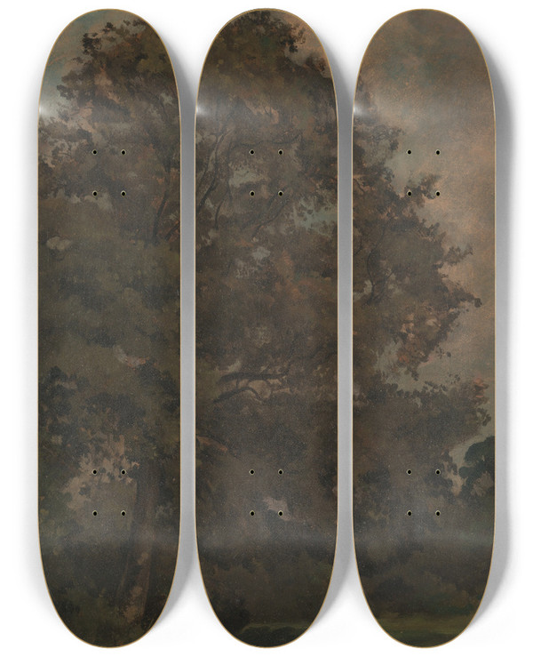 Triptych art skateboard deck of Lionel Constable Study Of An Ash Tree by Lionel Constable (1828-1887)
