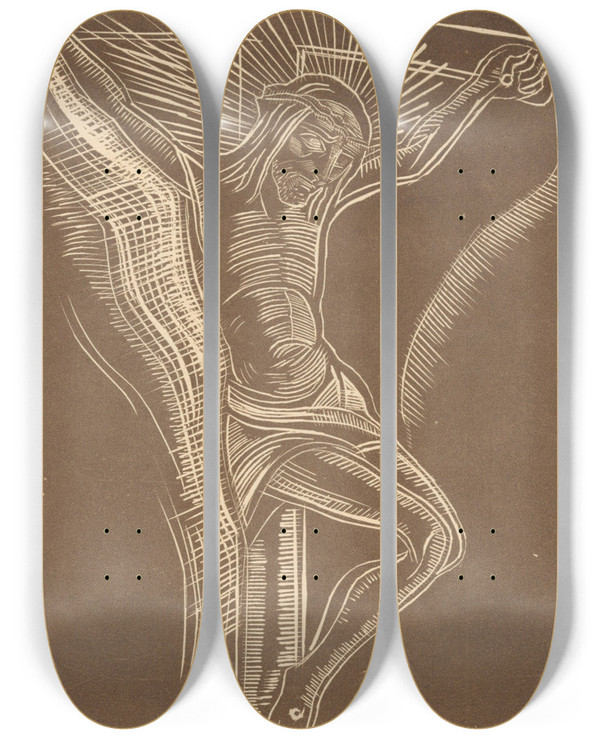 Triptych art skateboard deck of Lodewijk Schelfhout Christus Aan Het Kruis_3 by Lodewijk Schelfhout (1881-1943)