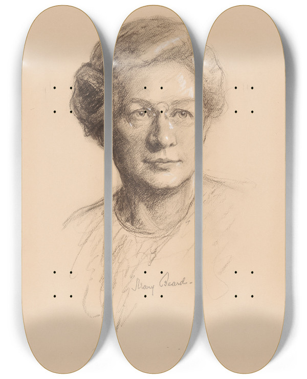 Triptych art skateboard deck of Samuel Johnson Woolf Mary Beard by Samuel Johnson Woolf (1880-1948)